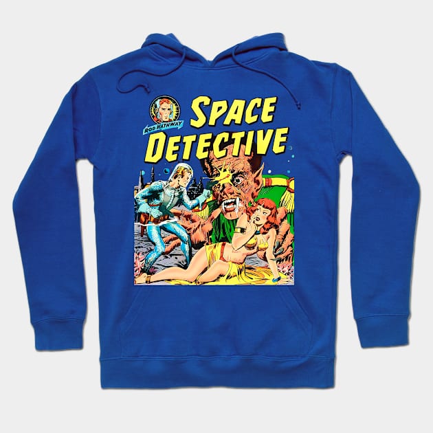 Detective and Pin Up Girl 1952 giant alien monster space retro vintage comic book Hoodie by REVISTANGO